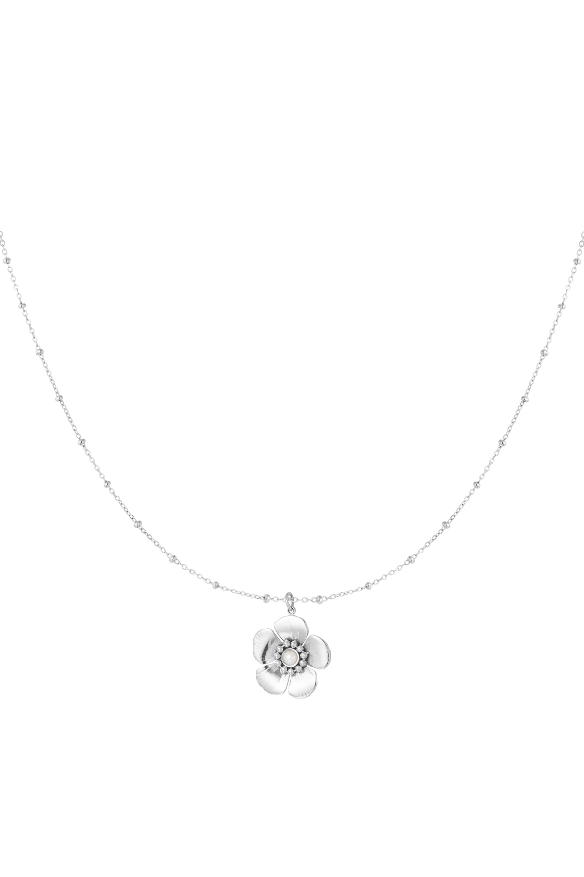 Ball necklace with flower pendant and pearl - Silver Color color 2