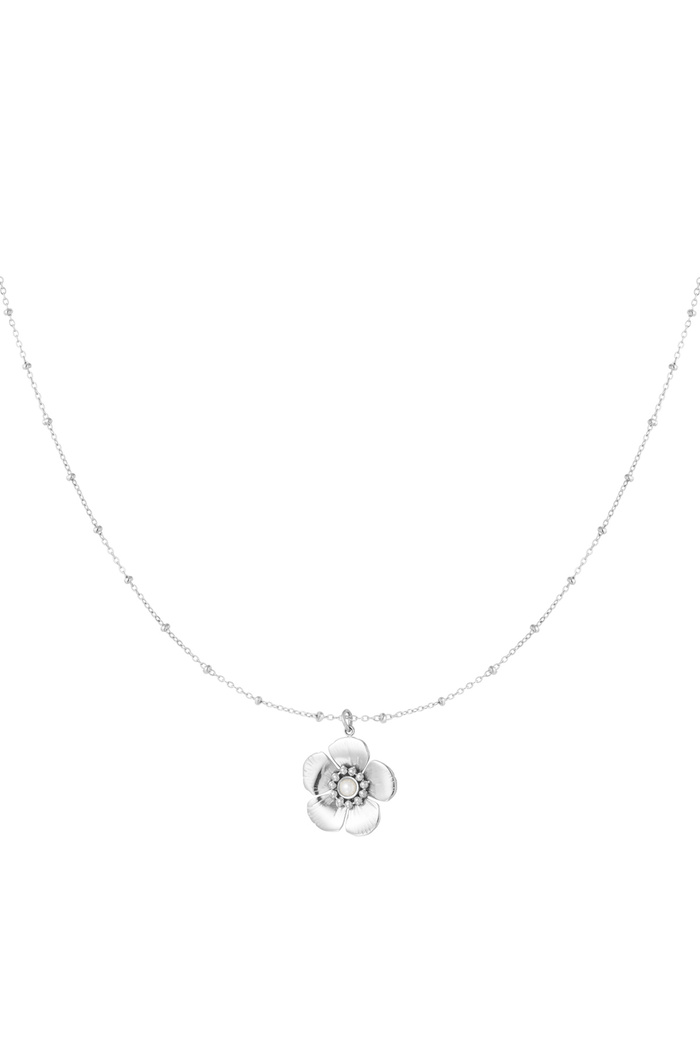 Ball necklace with flower pendant and pearl - silver 