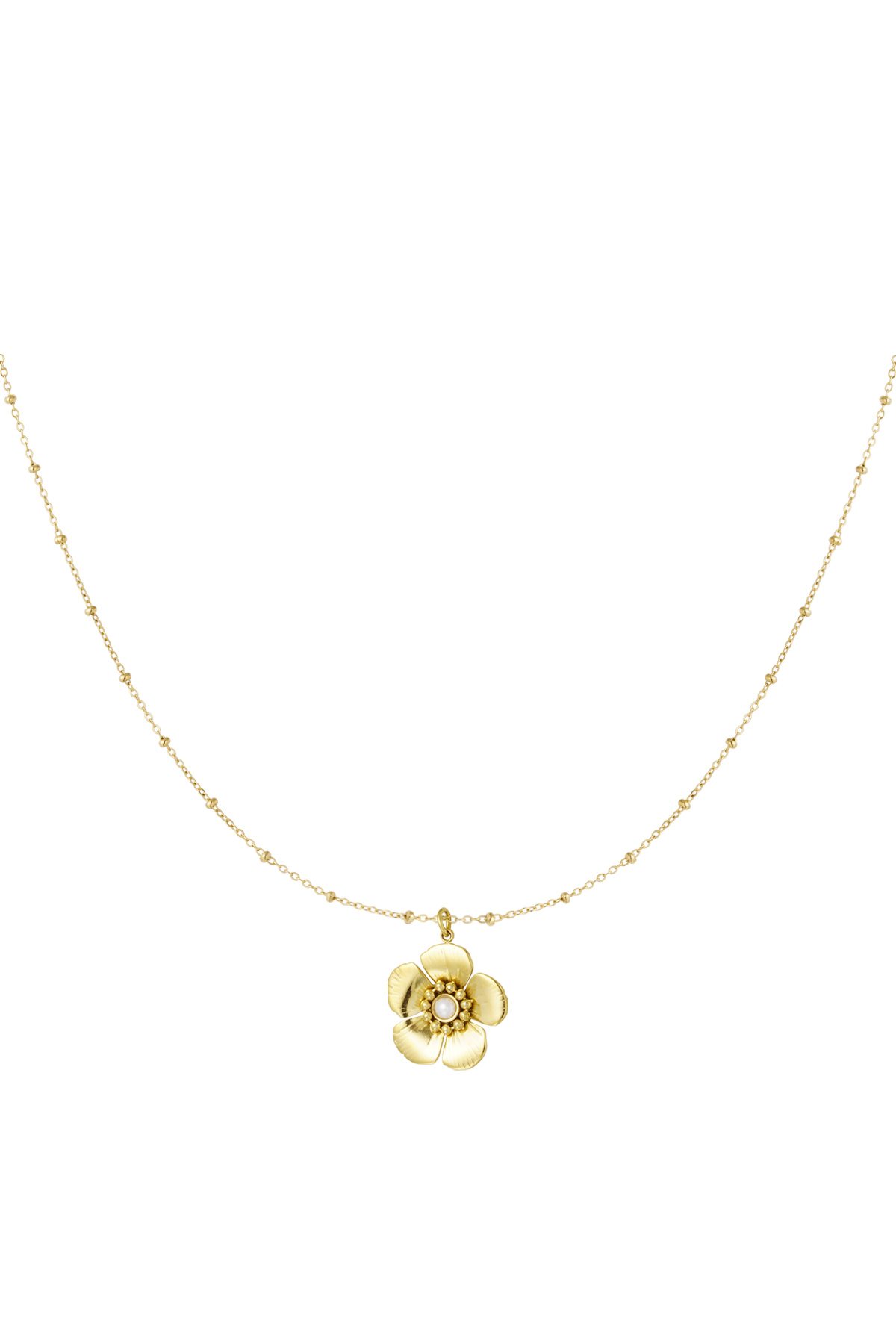 Ball necklace with flower pendant and pearl - gold 