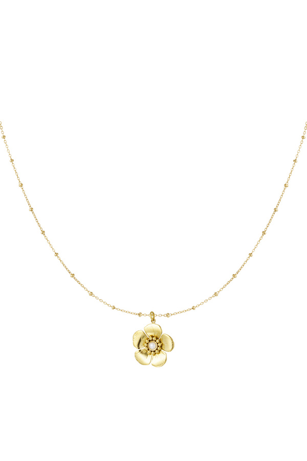 Ball necklace with flower pendant and pearl - gold