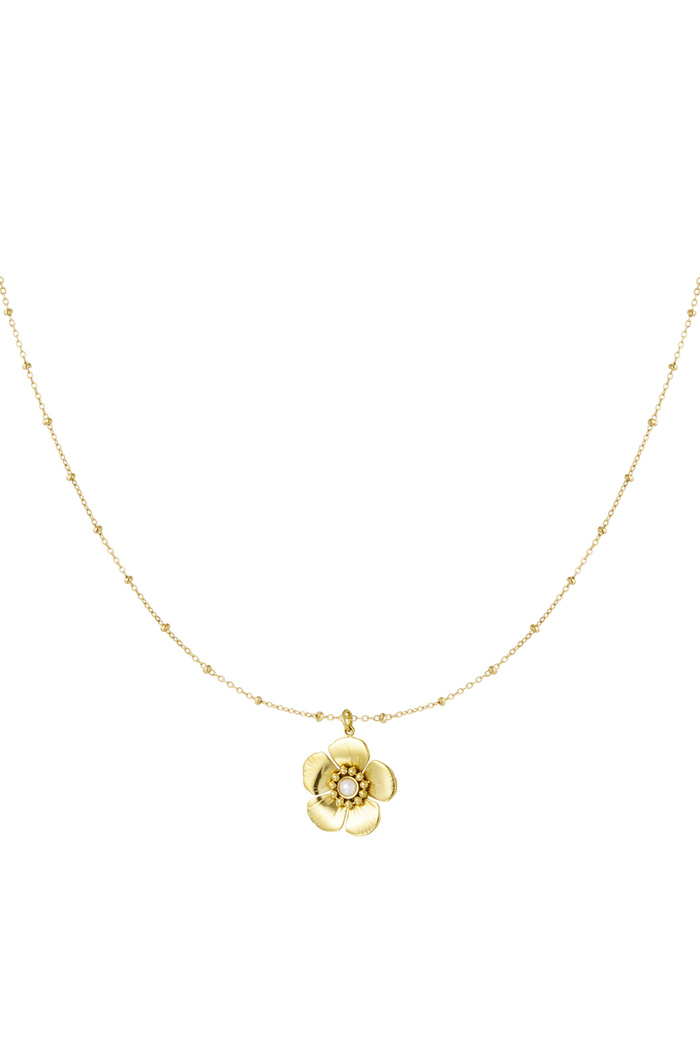 Ball necklace with flower pendant and pearl - gold 