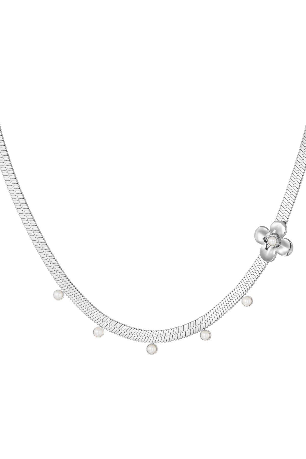 Flat chunky necklace with flower pendant - silver h5 