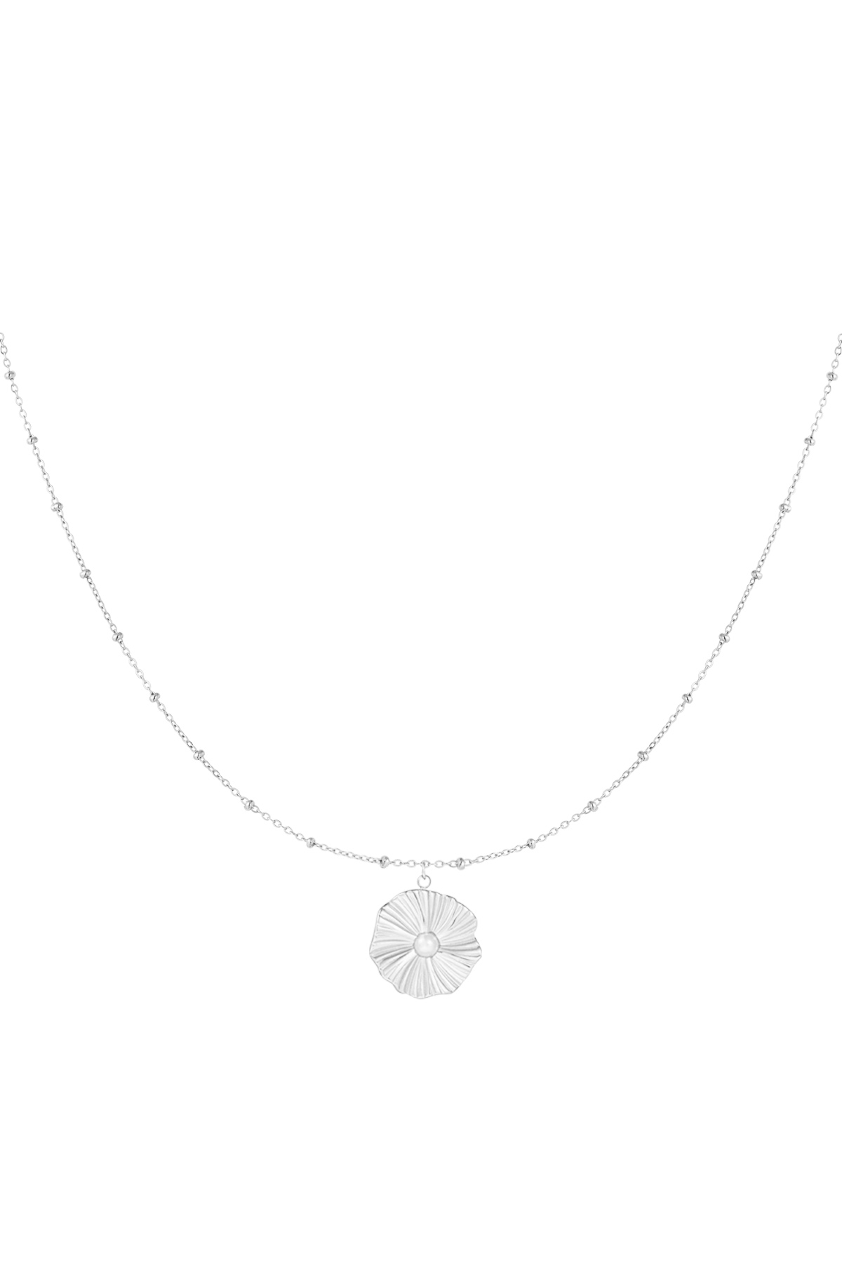 collar de bolas con flor sencilla - plata