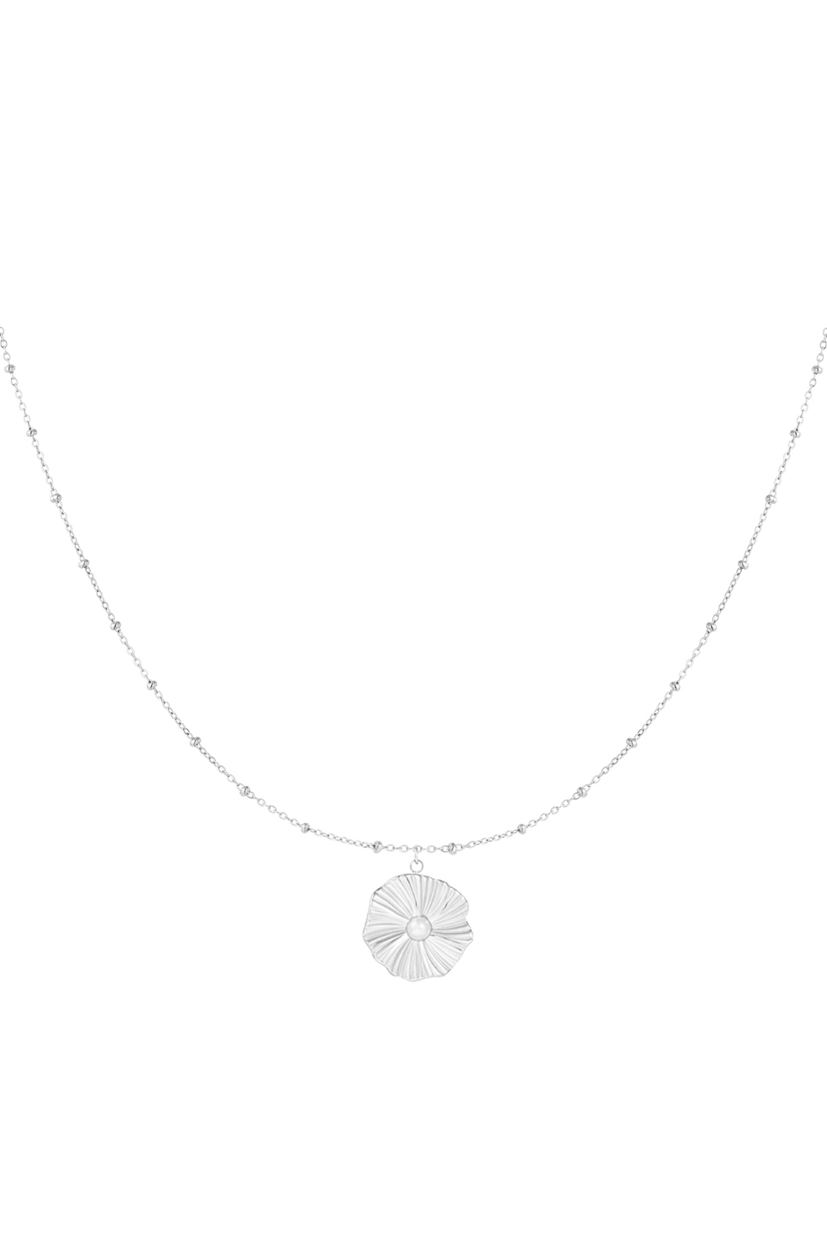 ball necklace with simple flower - Silver Color color