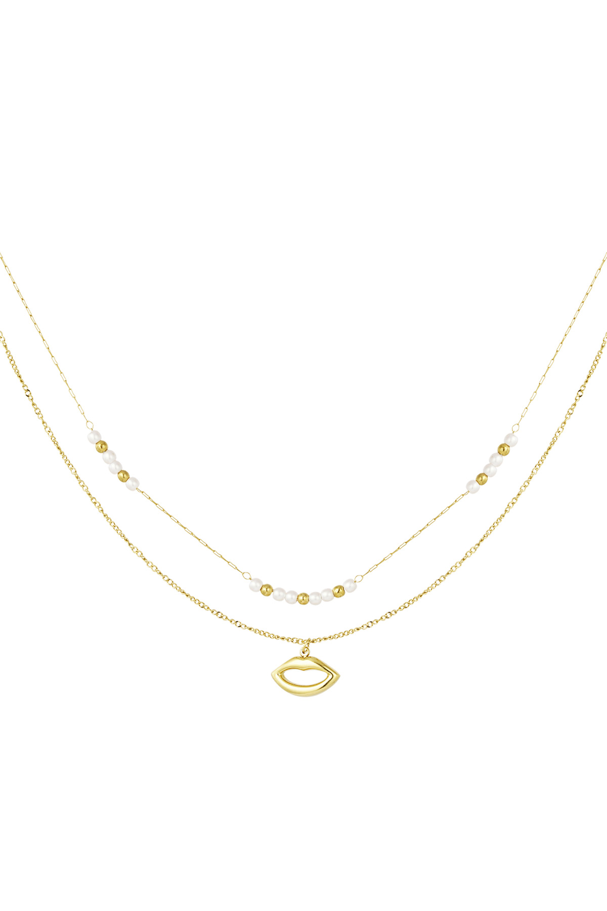 Double necklace kiss with pearl - gold h5 