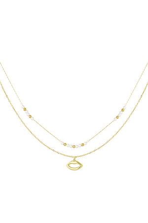 Double necklace kiss with pearl - gold h5 