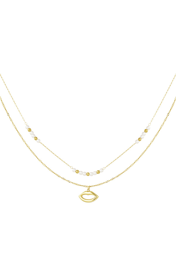 Double necklace kiss with pearl - gold