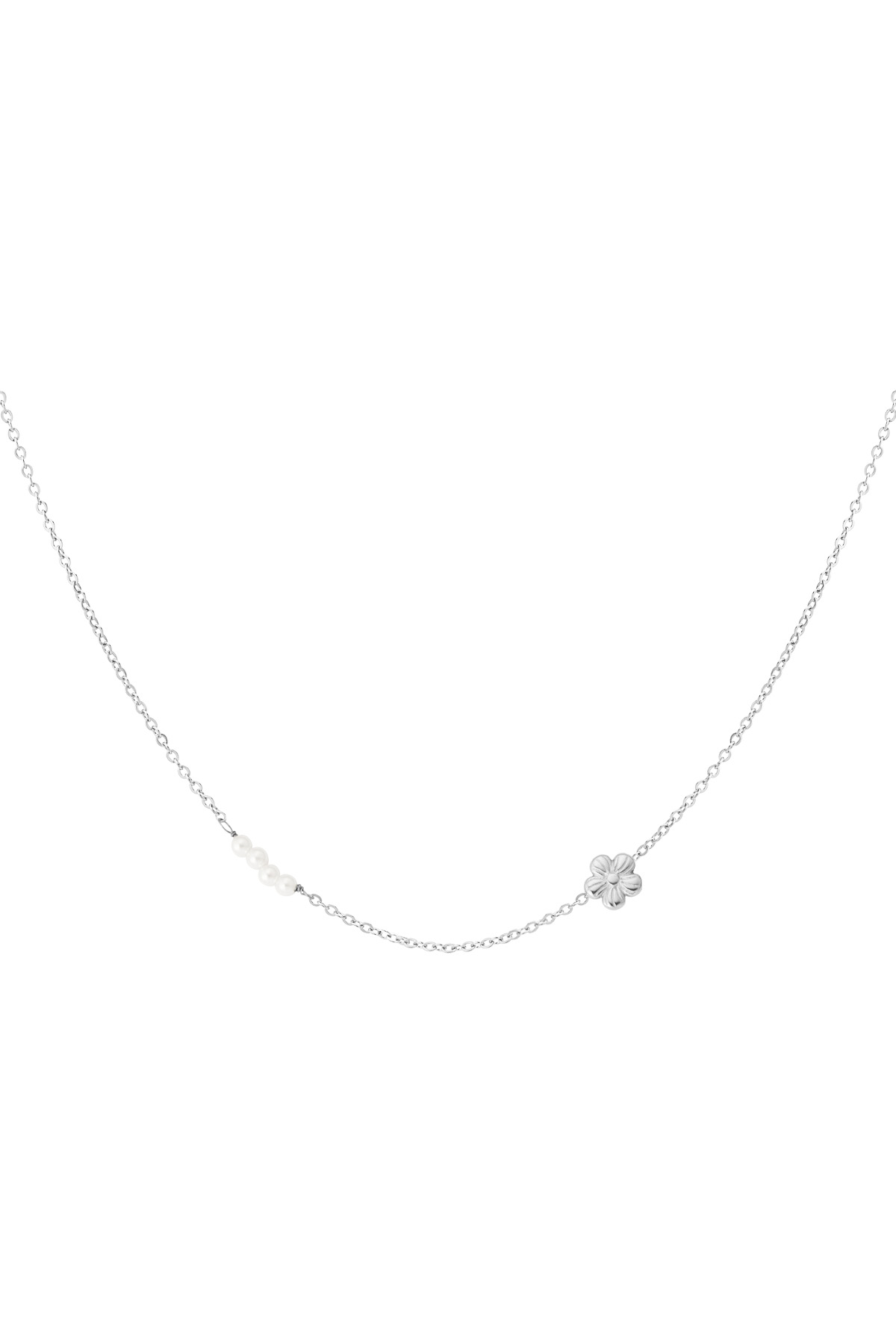 Necklace flower pearl - silver h5 