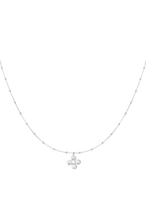 Flower necklace with pearl - silver h5 