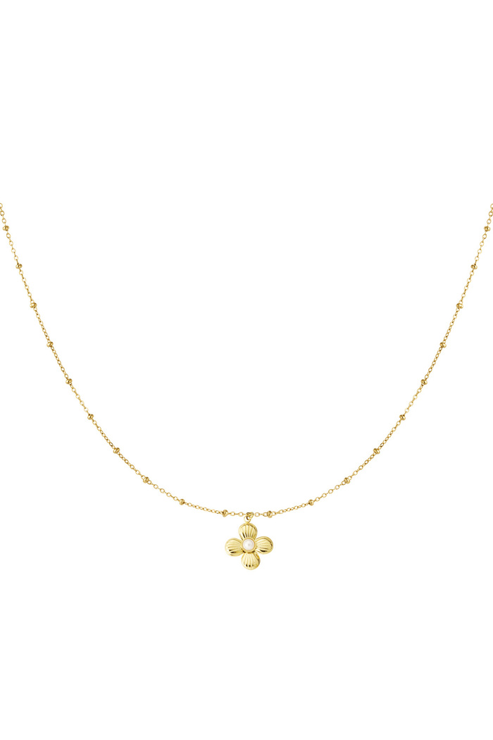 Flower necklace with pearl - gold 