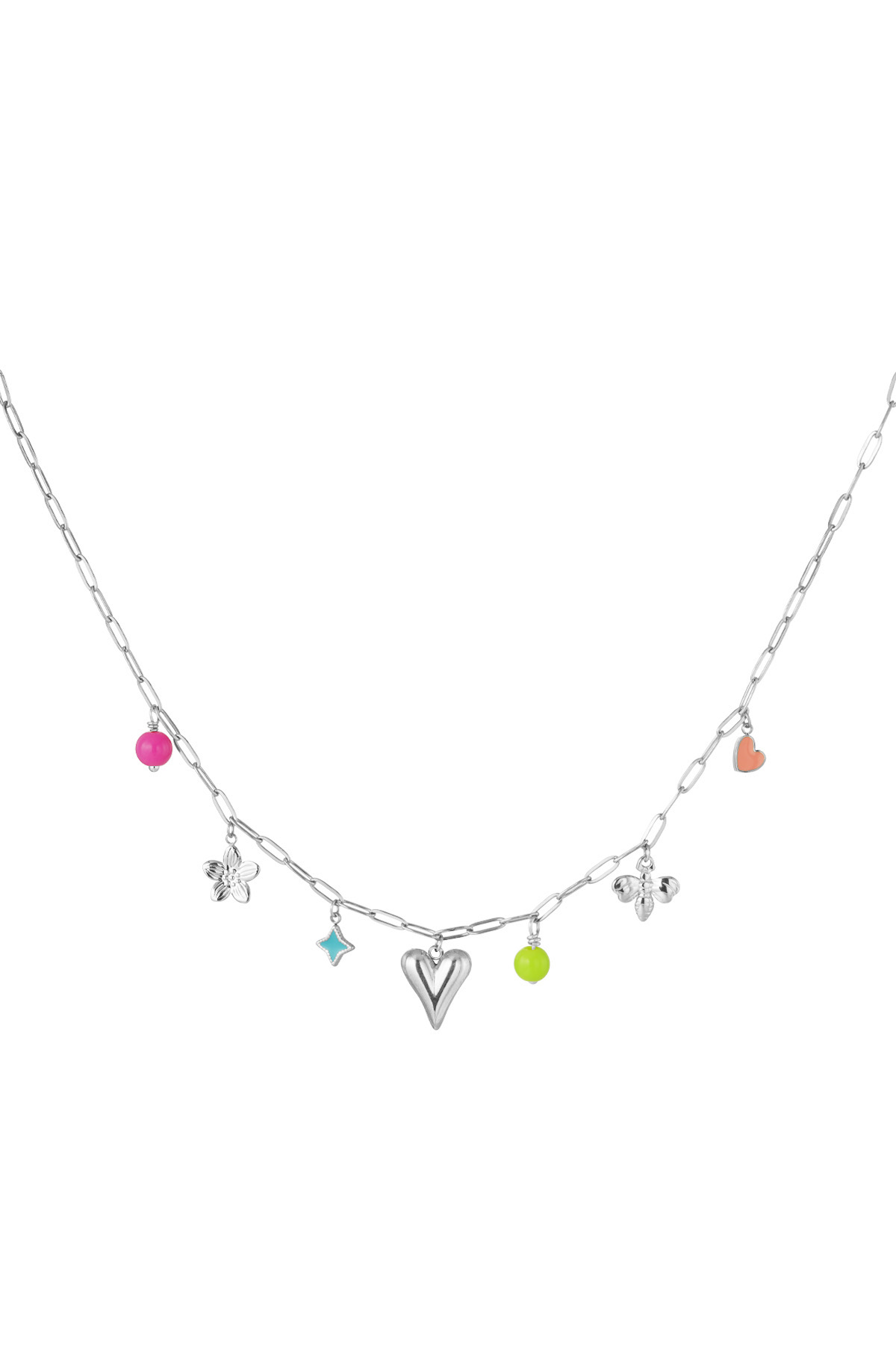 Charm necklace with colorful charms - silver 