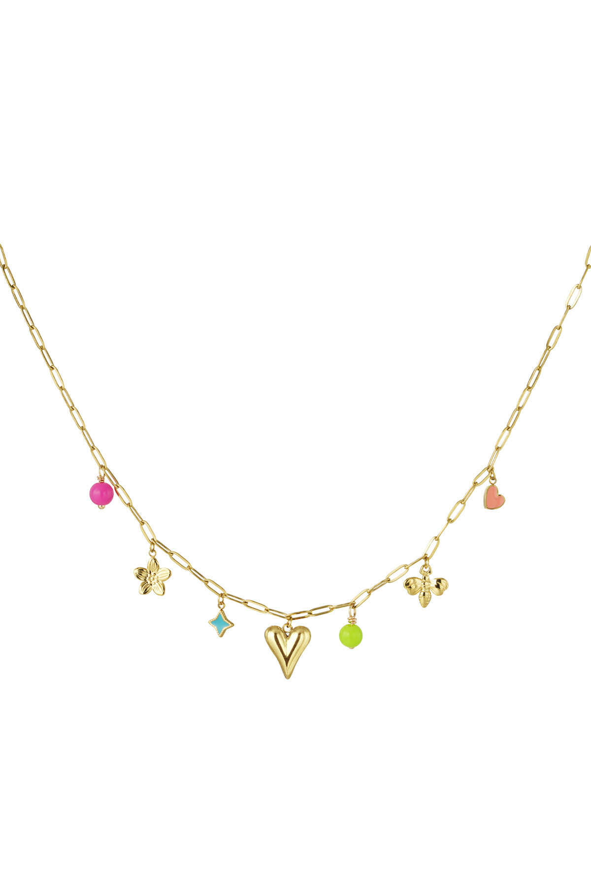Charm necklace with colorful charms - gold 