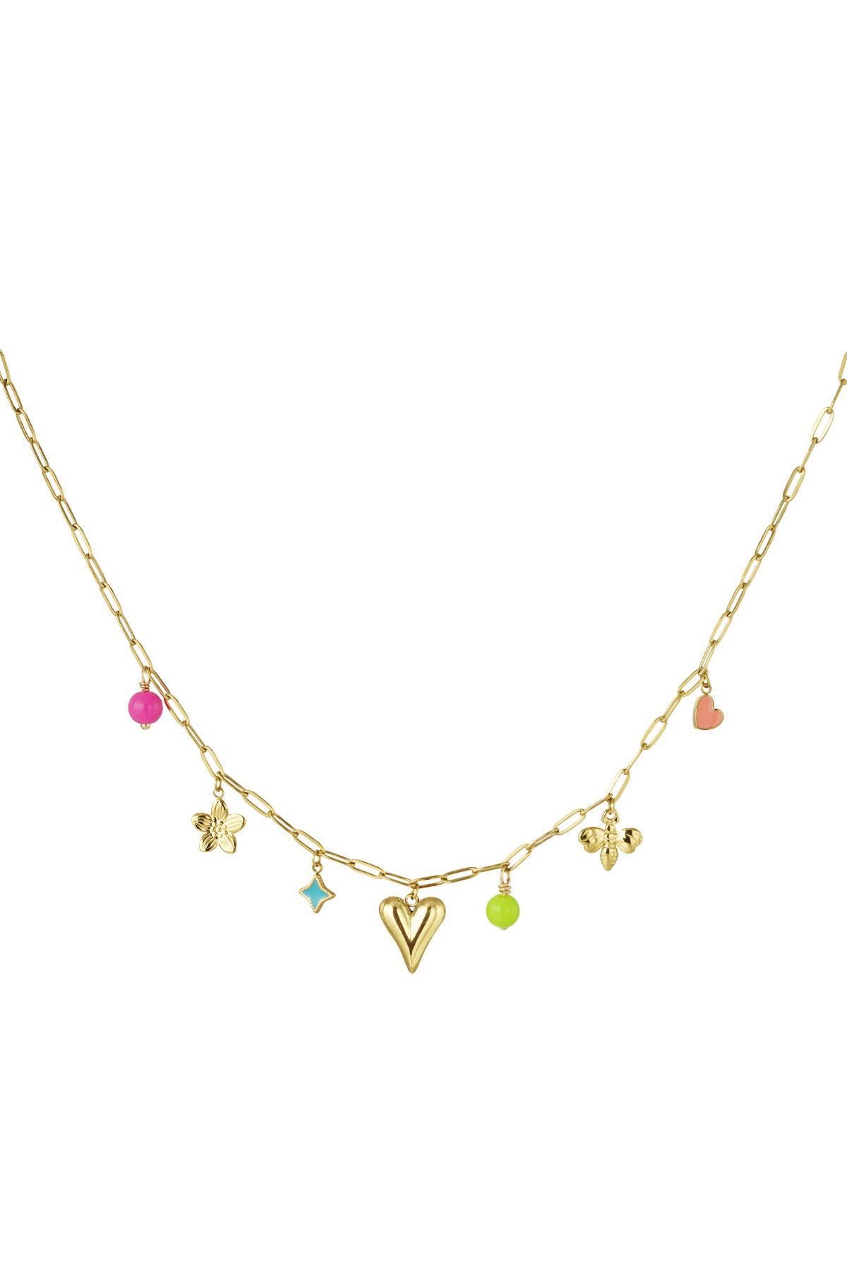 Charm necklace with colorful charms - Gold color 2