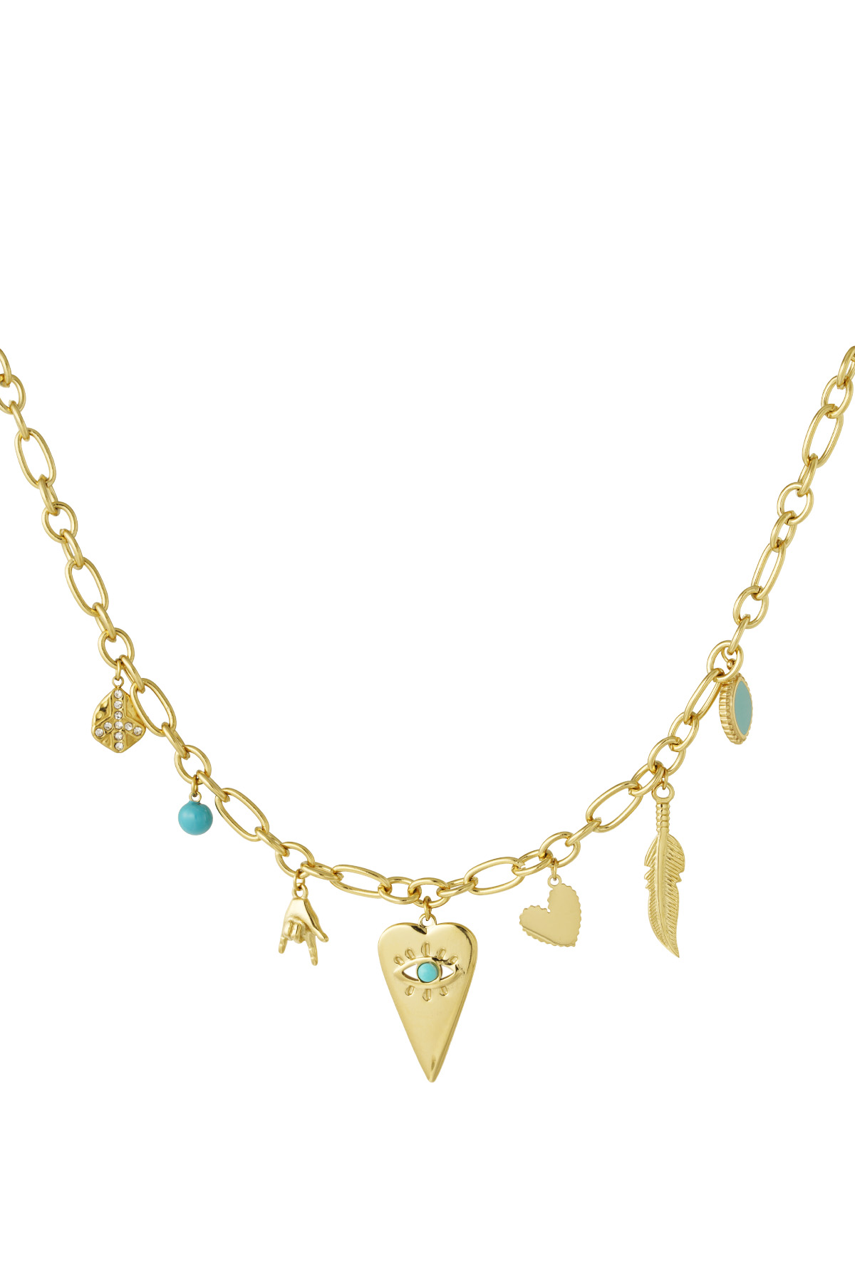 Charm necklace with cheerful charms - Gold color 2