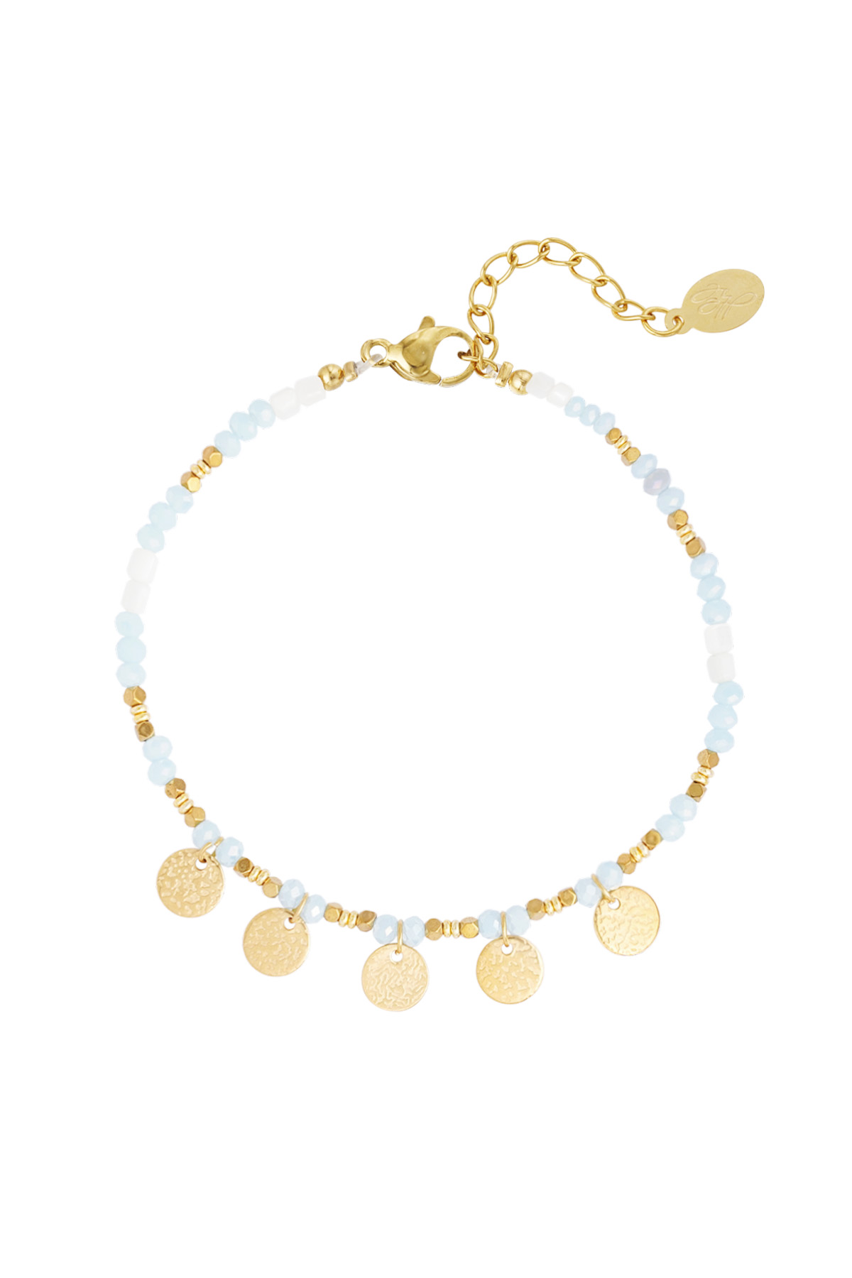 Bracelet de perles avec breloques pièces de monnaie - bleu clair