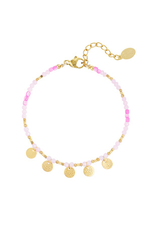 Anklet with coin charms - pink/gold h5 
