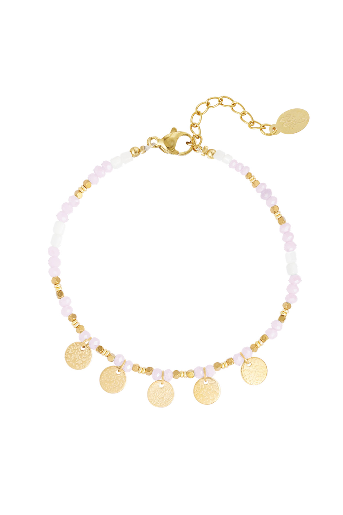 Bead bracelet with coin charms - pale pink