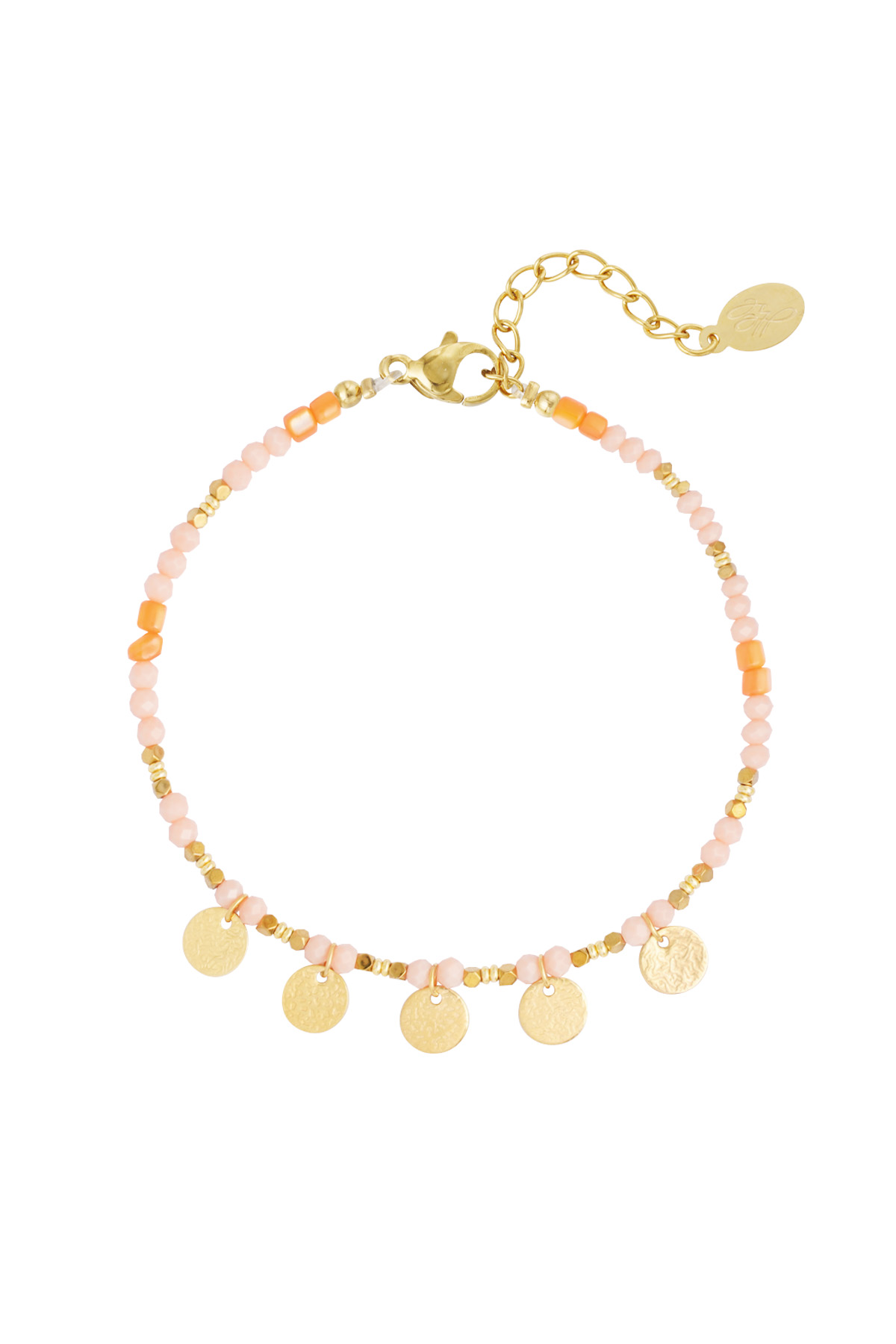 Bead bracelet with coin charms - orange/gold