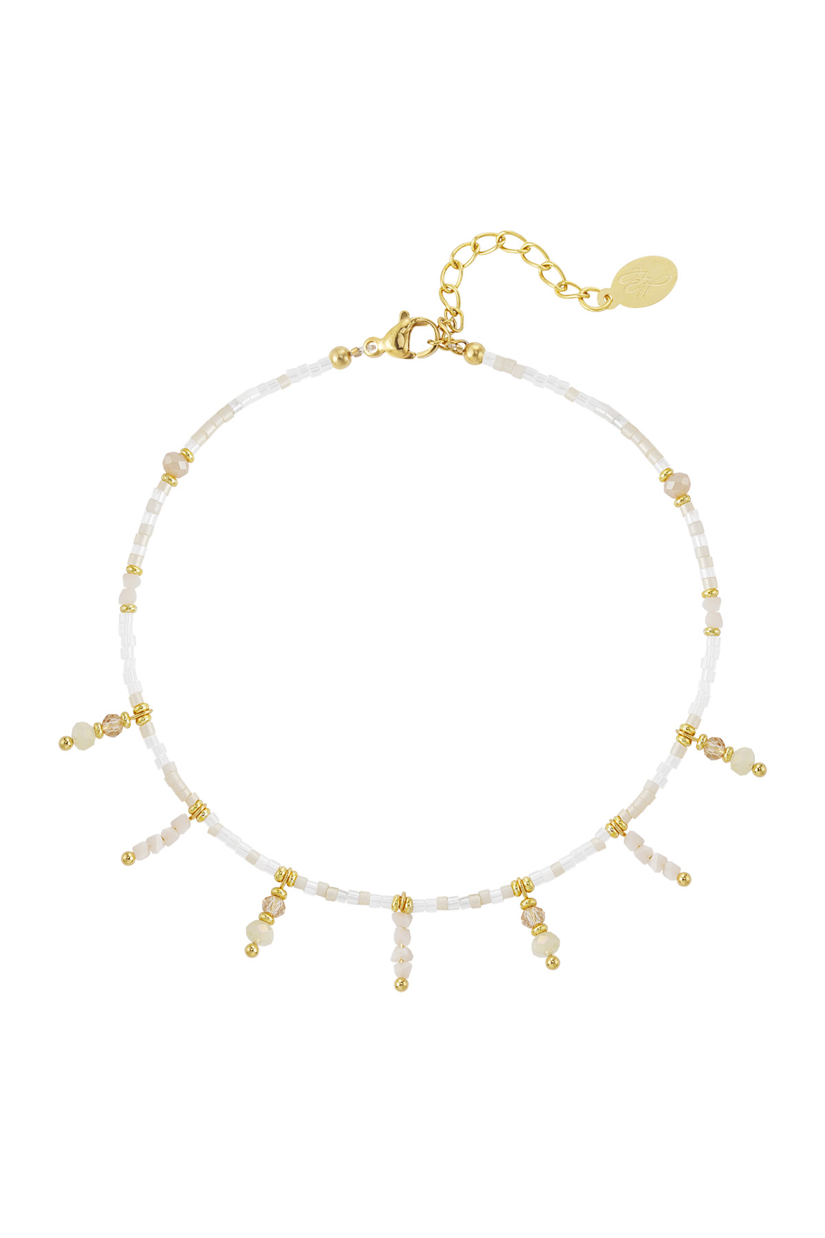Beaded bracelet with beaded pendants - white / gold