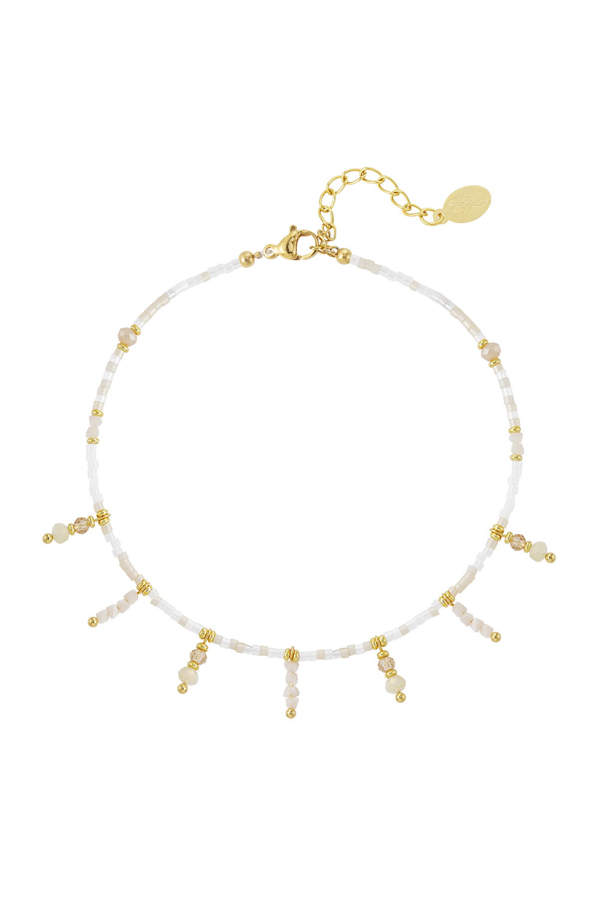 Beaded bracelet with beaded pendants - white / gold 