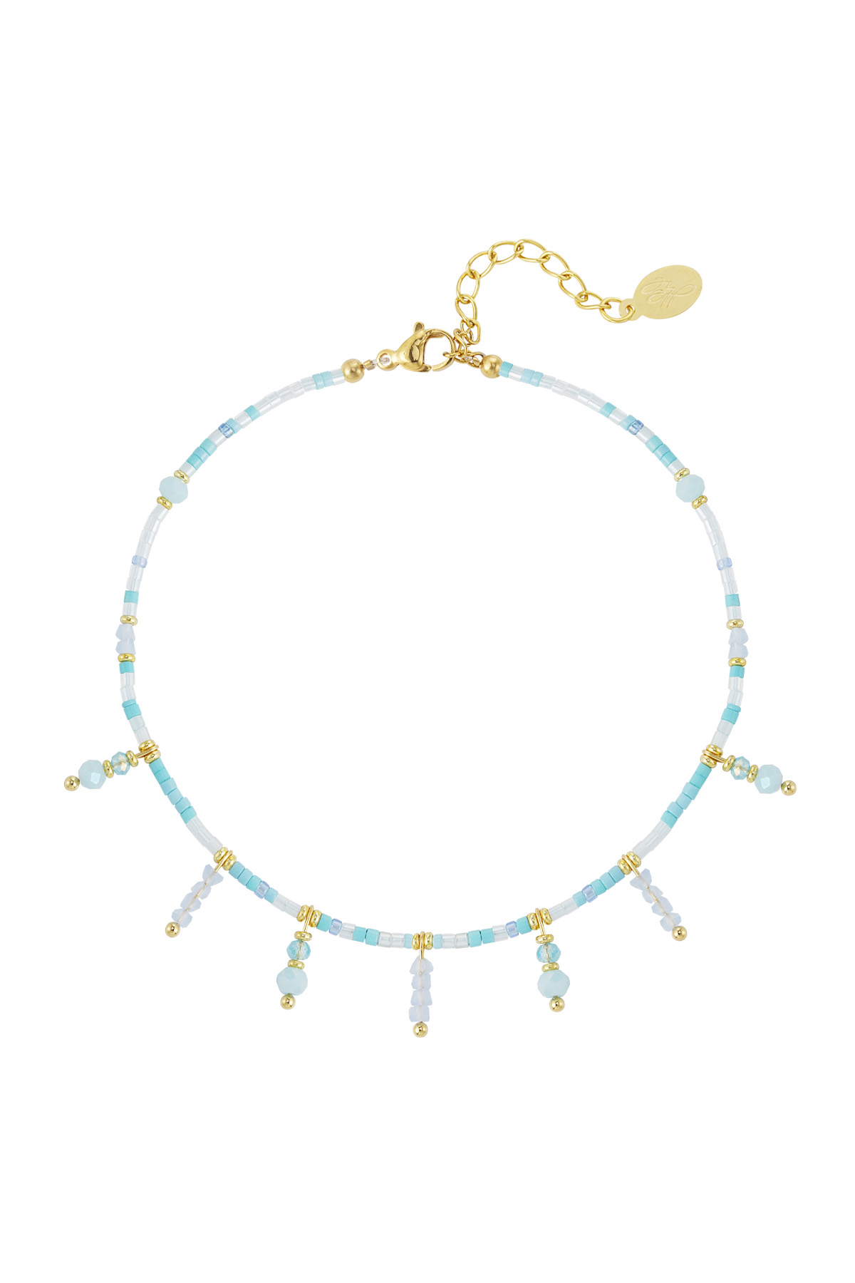 Beaded bracelet with beaded pendants- Blue/gold h5 