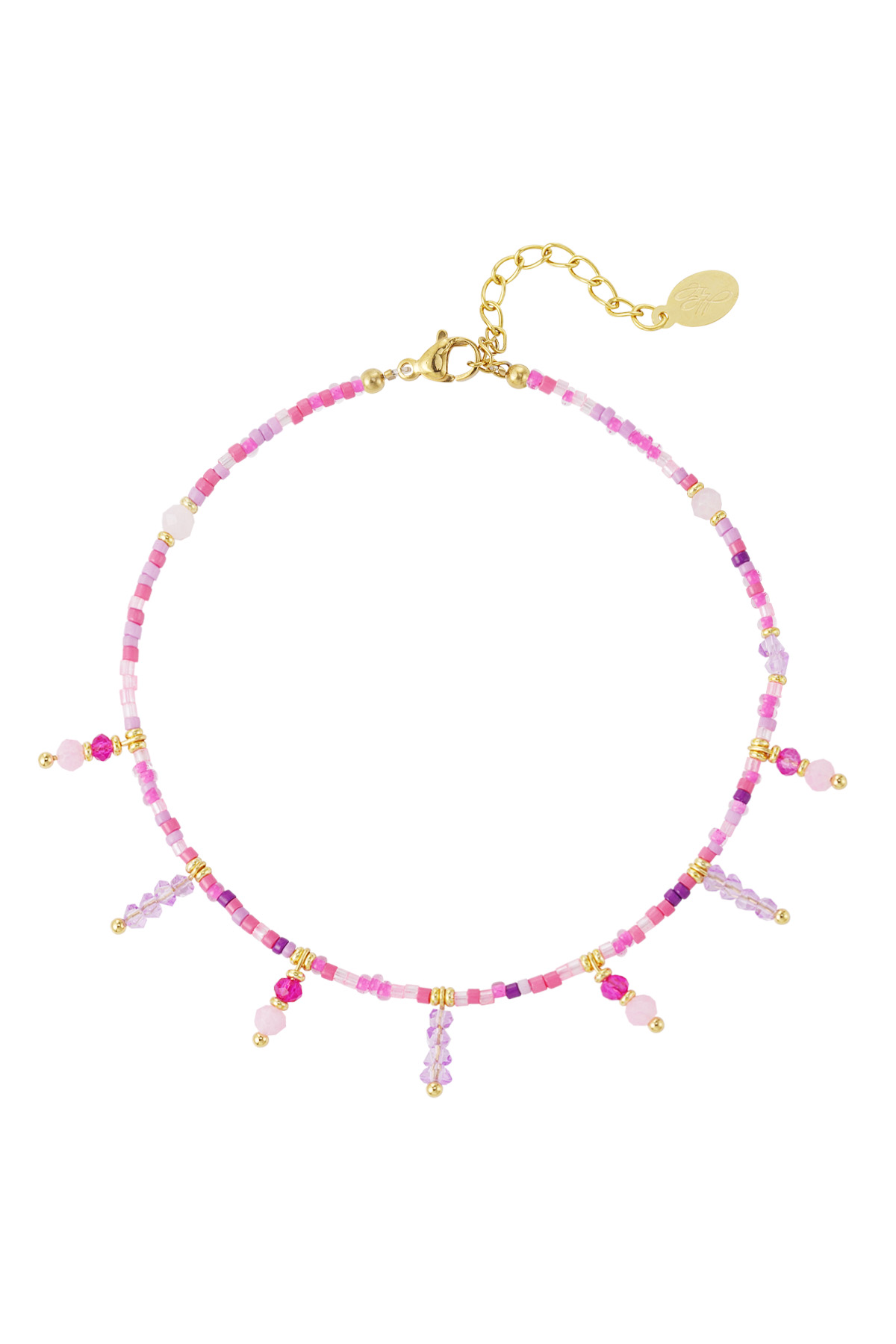 Beaded bracelet with beaded pendants - pink / gold 