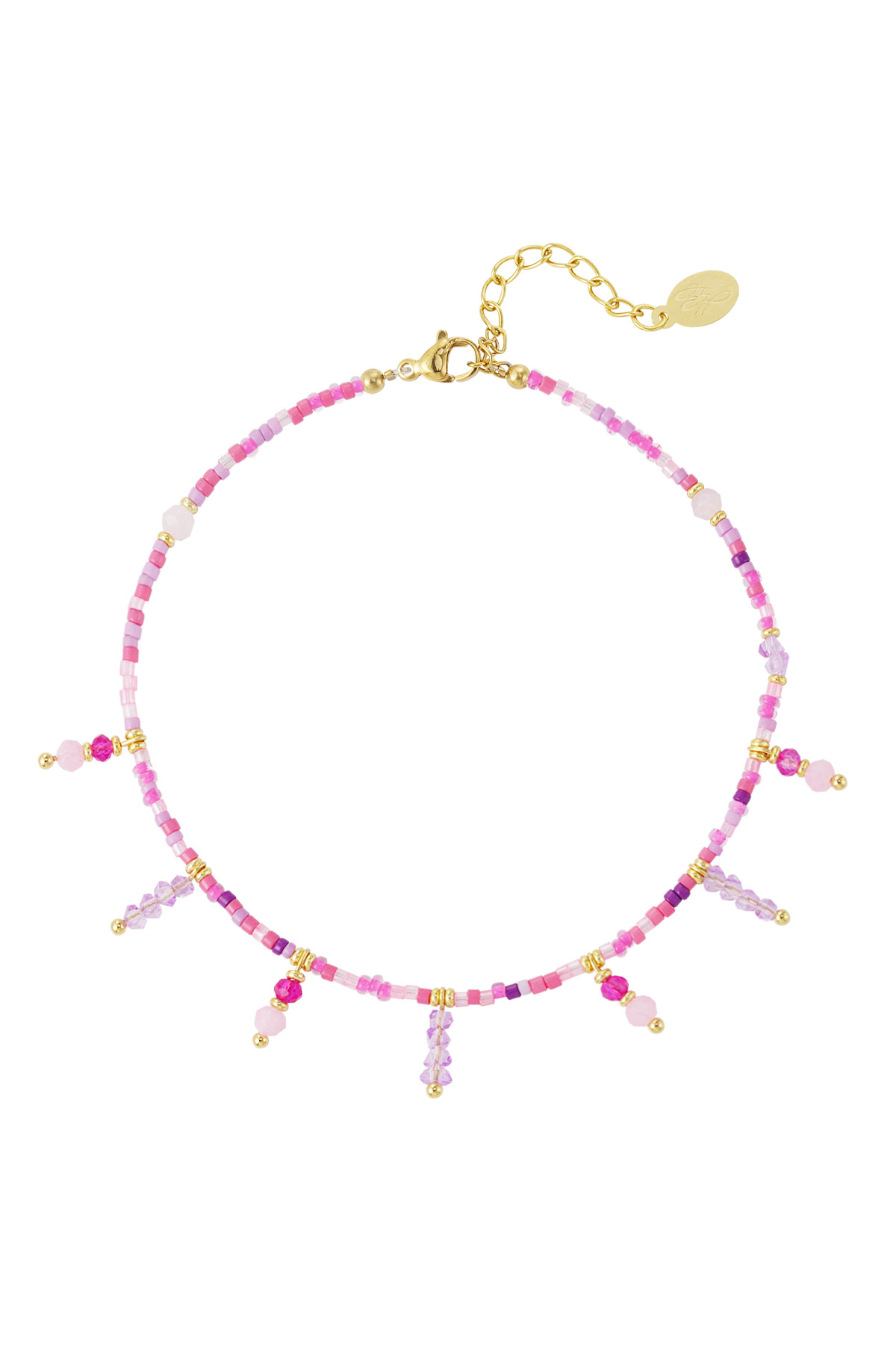 Beaded bracelet with beaded pendants - pink / gold  