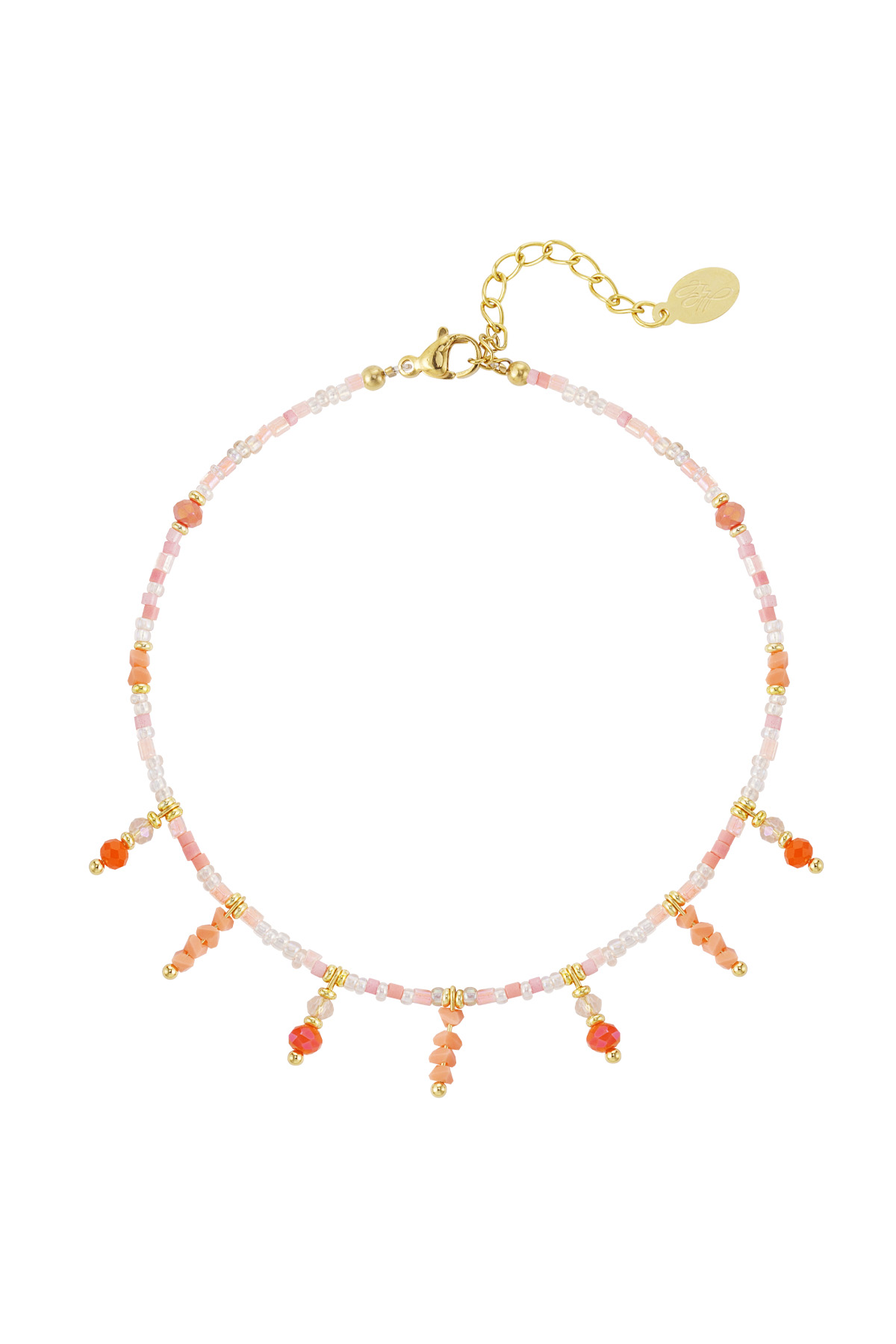 Bracelet de perles avec pendentifs de perles - orange / or h5 