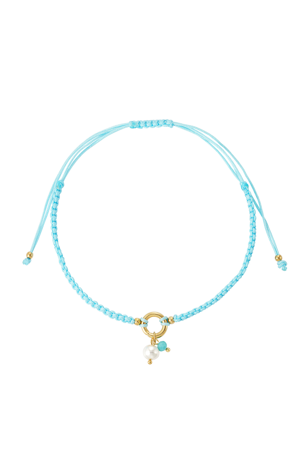 Braided simple anklet with pearl - light blue