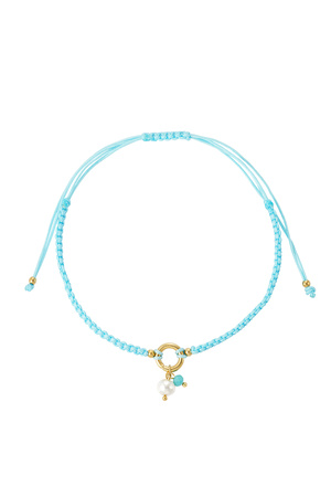 Braided simple anklet with pearl - light blue h5 