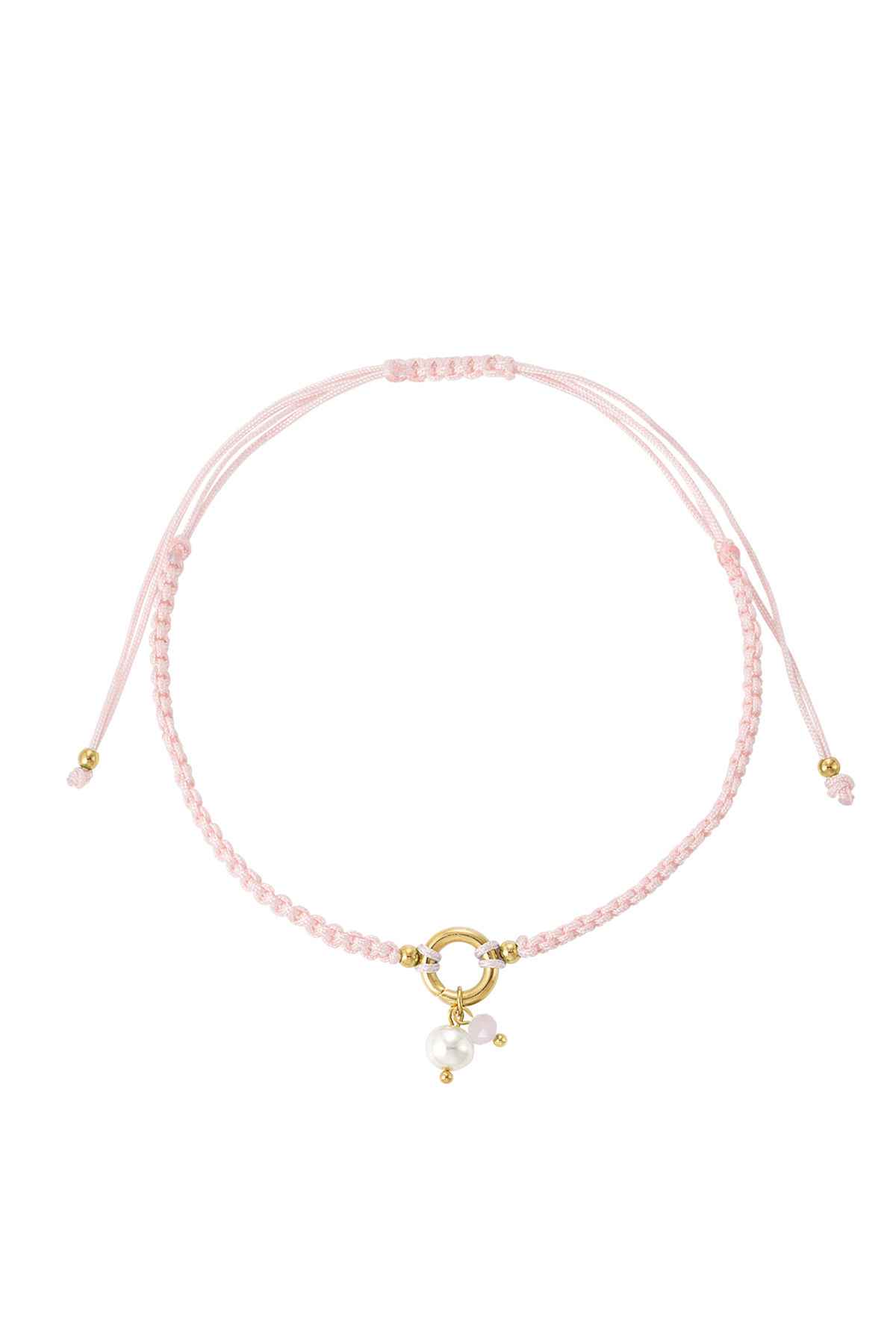 Braided simple bracelet with pearl - pale pink