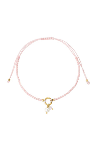Braided simple anklet with pearl - light pink h5 