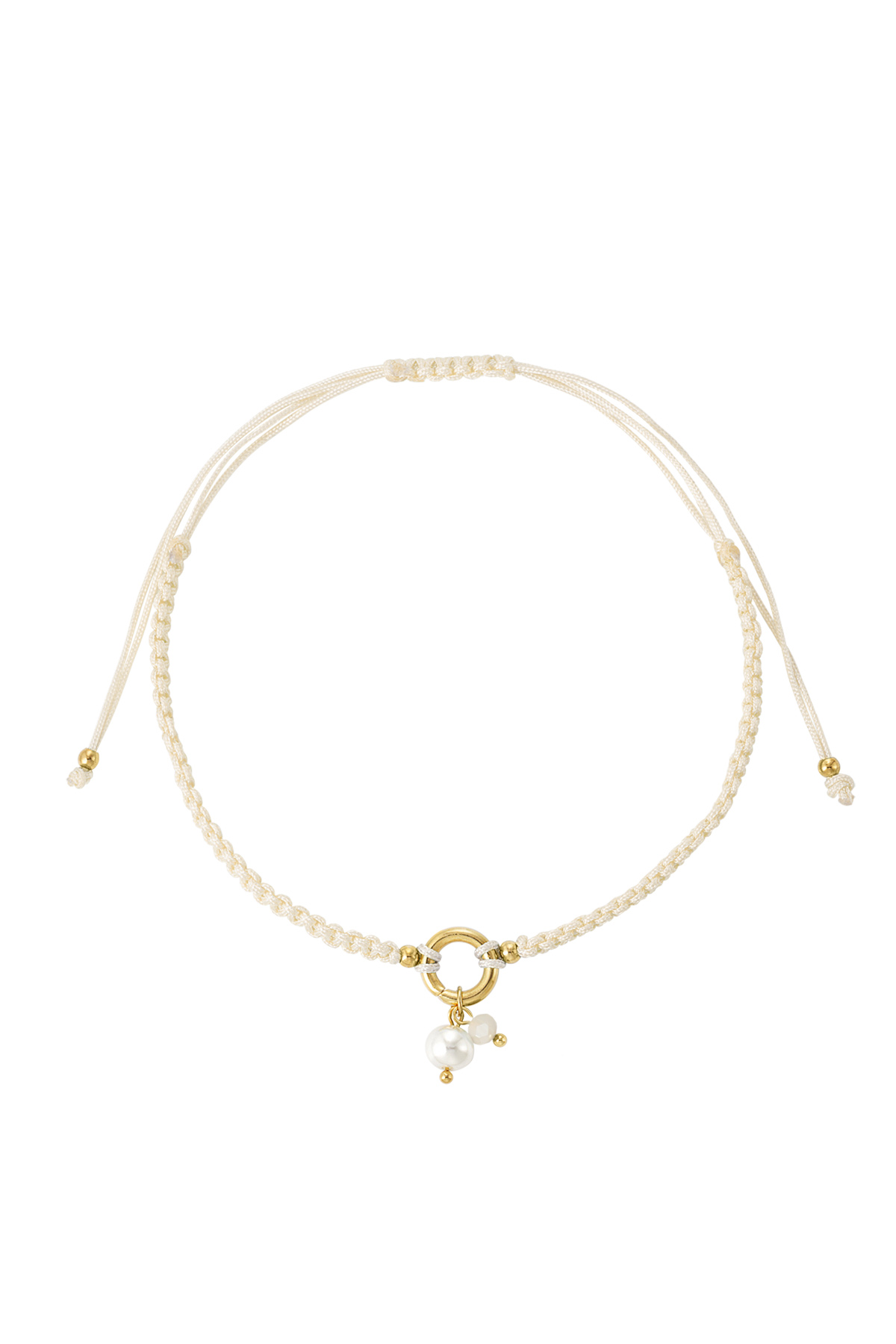 Braided simple anklet with pearl - beige