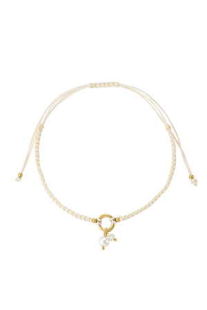 Braided simple anklet with pearl - beige h5 
