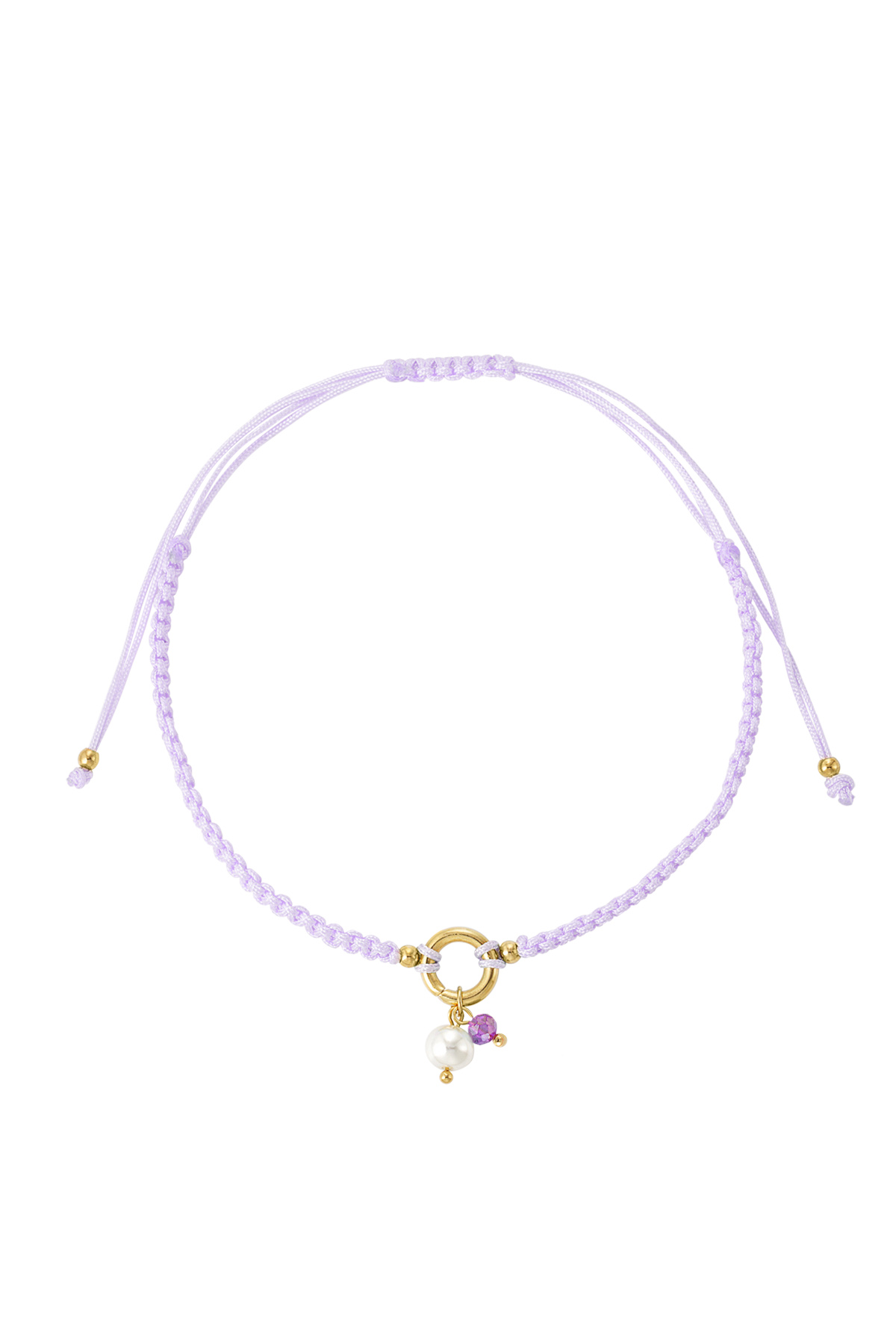 Braided simple anklet with pearl - lilac