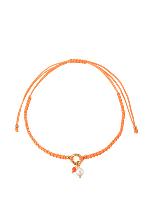 Braided simple anklet with pearl - orange h5 
