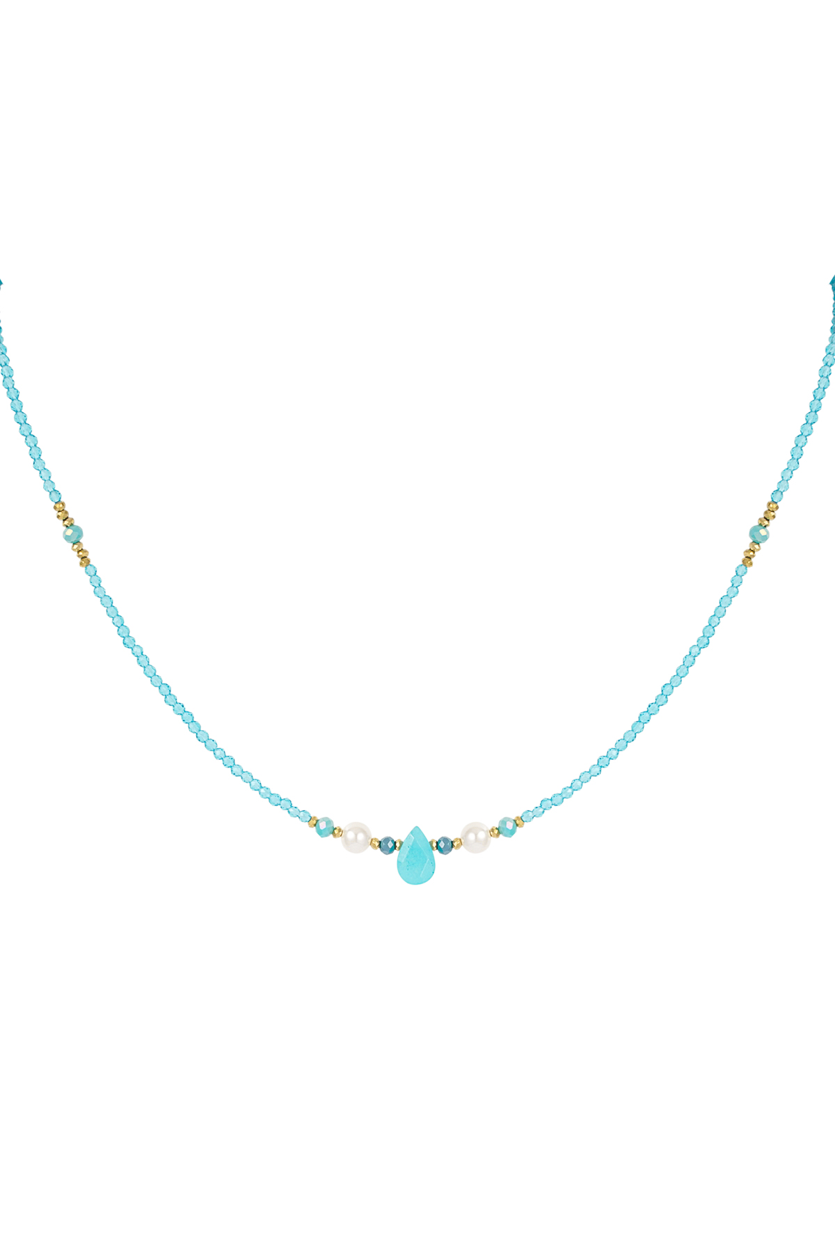 Collana di perline sottili con goccia - blu/oro h5 