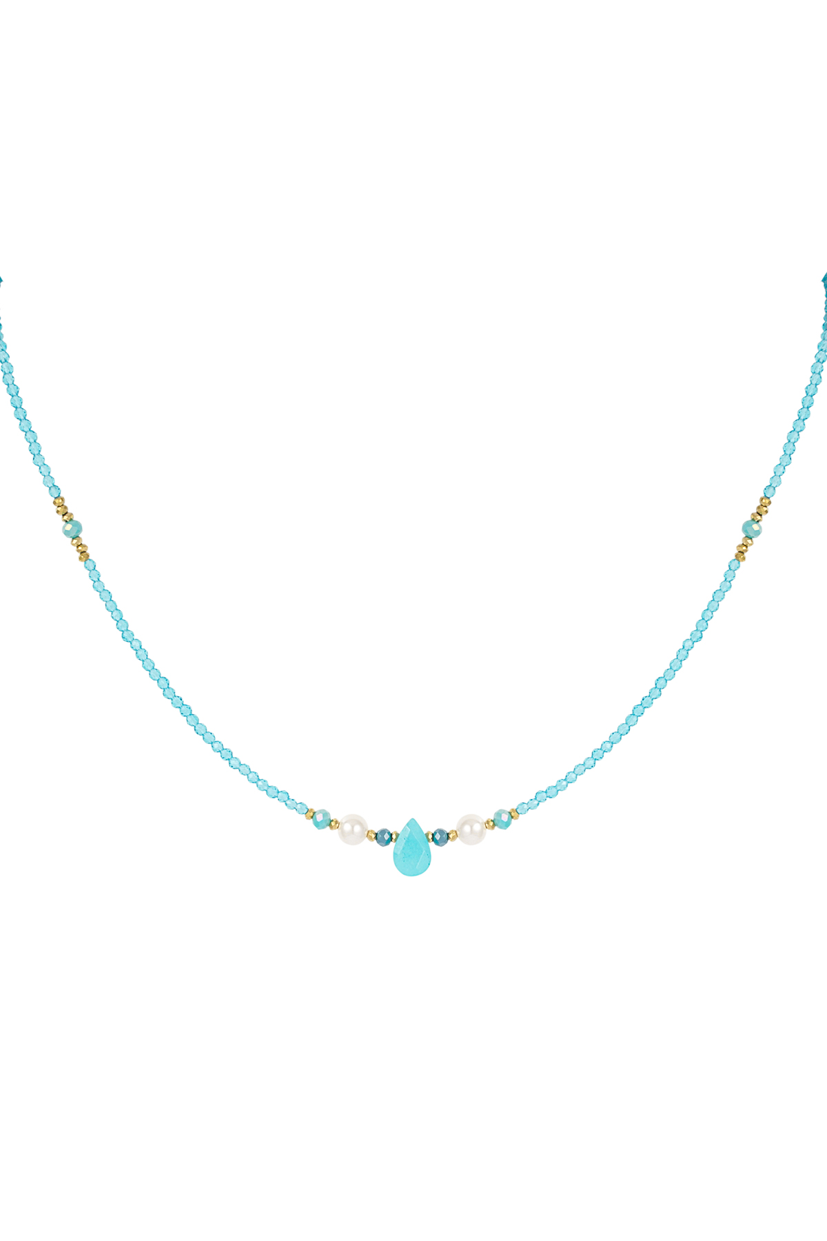 Collana di perline sottili con goccia - blu/oro 2