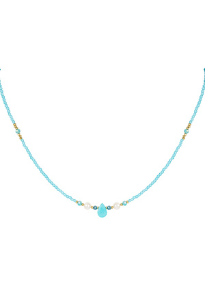 Thin beaded necklace with drop - blue/gold h5 