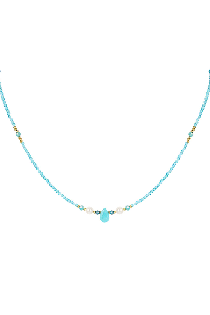 Thin beaded necklace with drop - blue/gold 