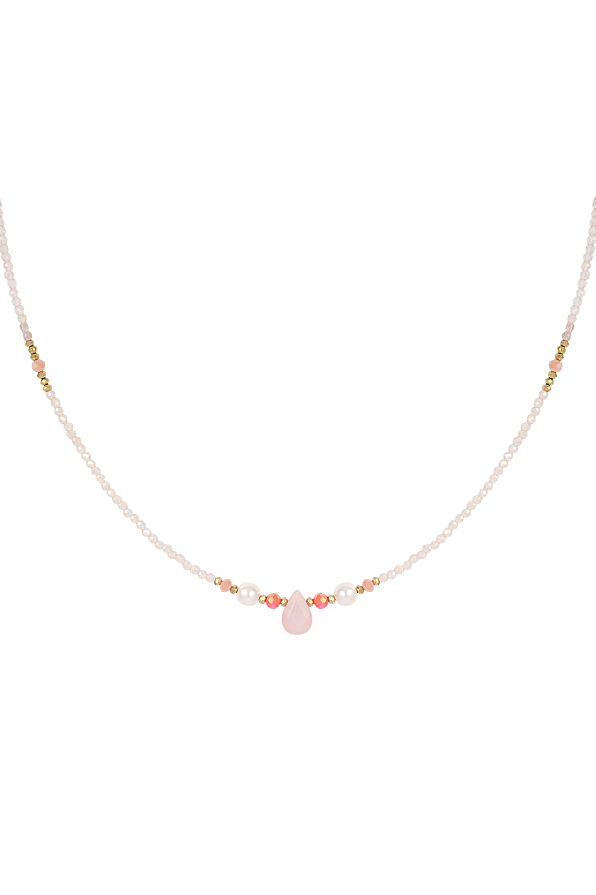 Collier fin de perles avec goutte - rose / doré 2