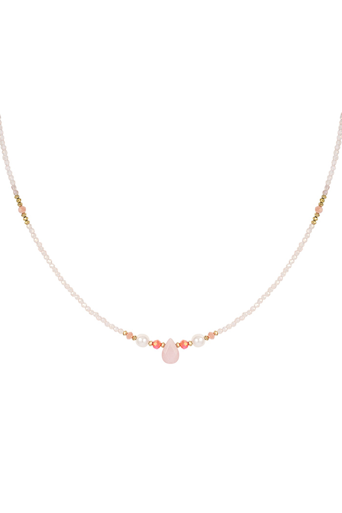 Thin beaded necklace with drop - pink / gold 