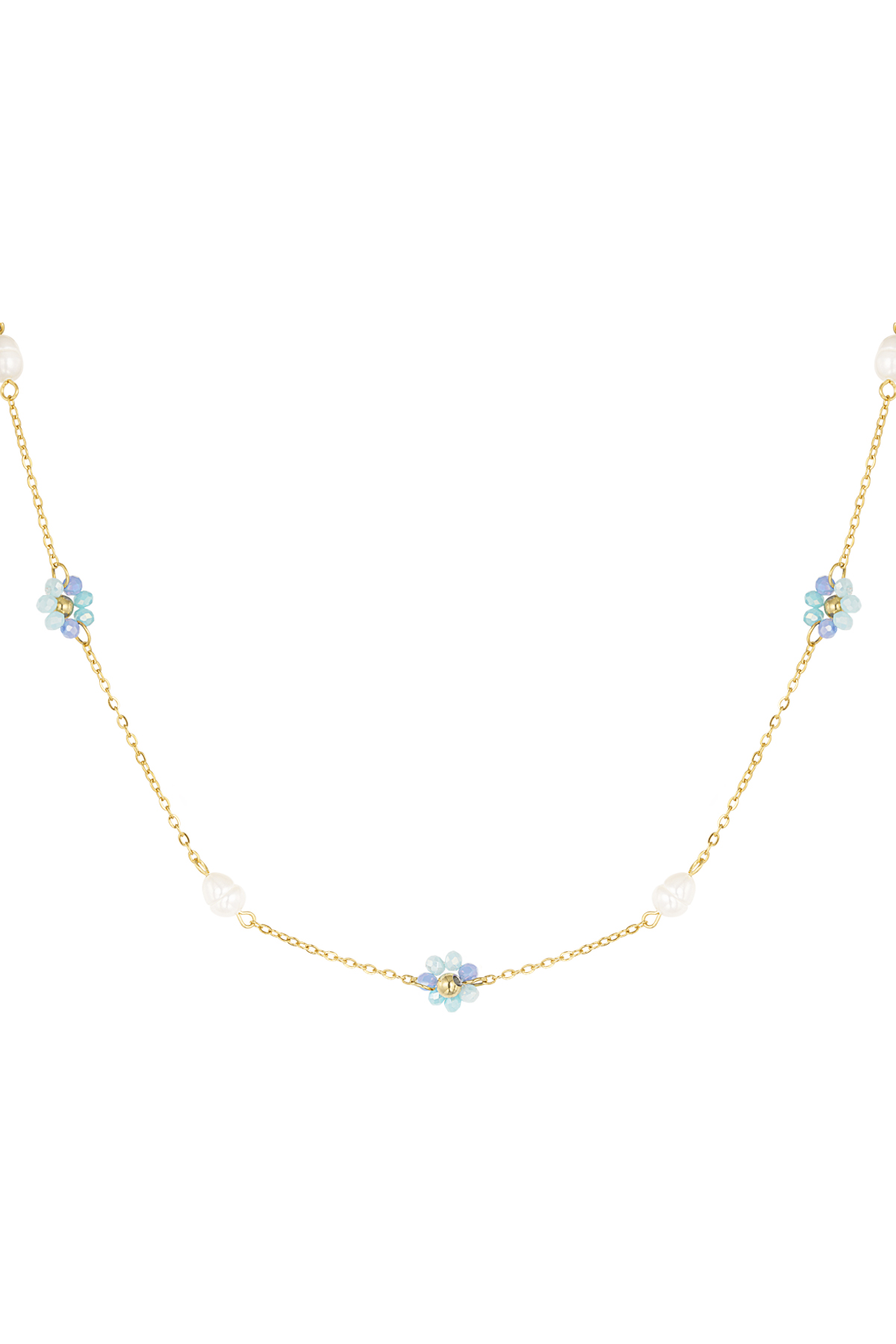 Classic floral pearl necklace - blue/gold 