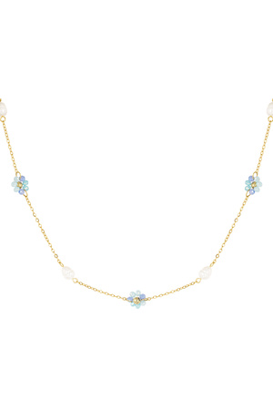 Collar clásico de perlas florales - azul/oro  h5 