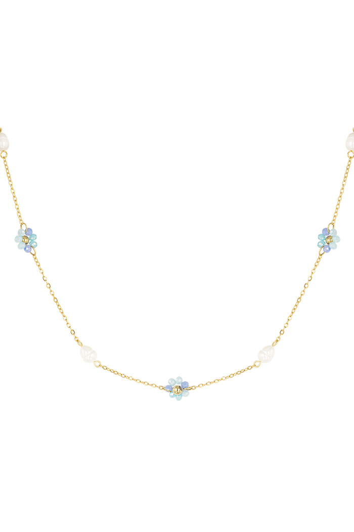Collar clásico de perlas florales - azul/oro  