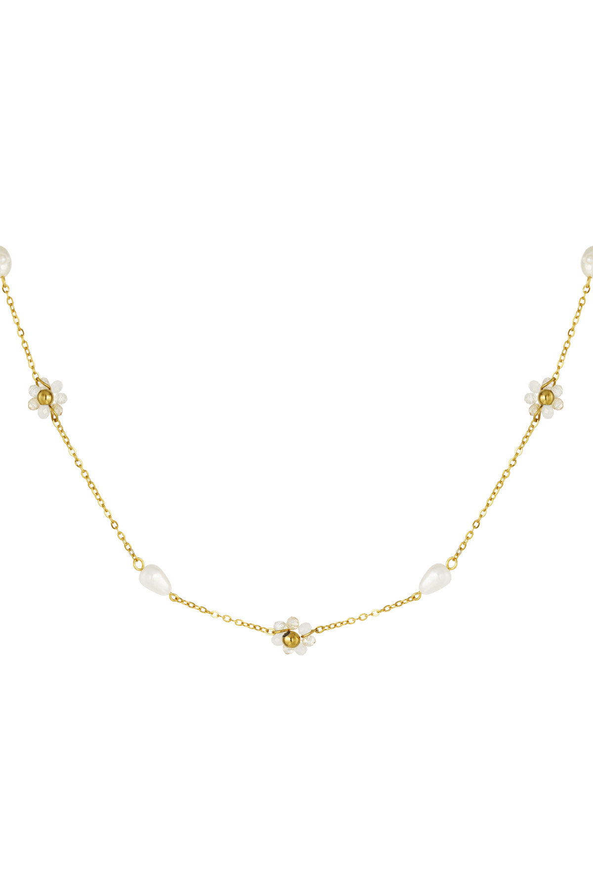 Halskette mit Blumen- und Perlenanhängern – Gold 