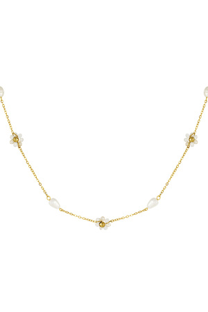 Halskette mit Blumen- und Perlenanhängern – Gold  h5 