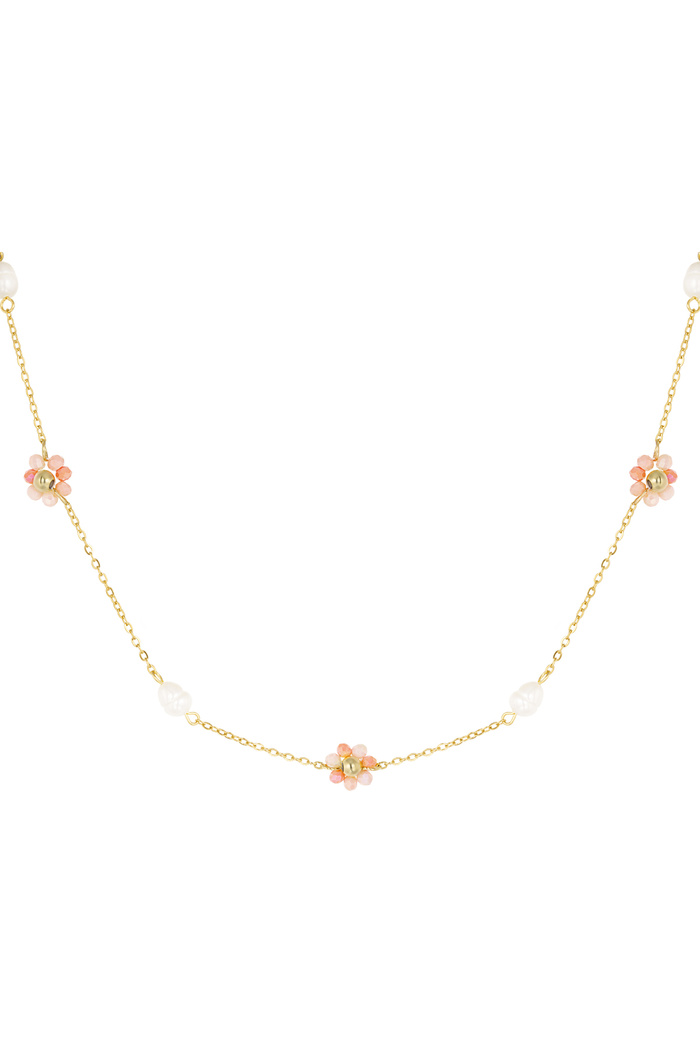 Collar clásico de perlas florales - naranja/oro 
