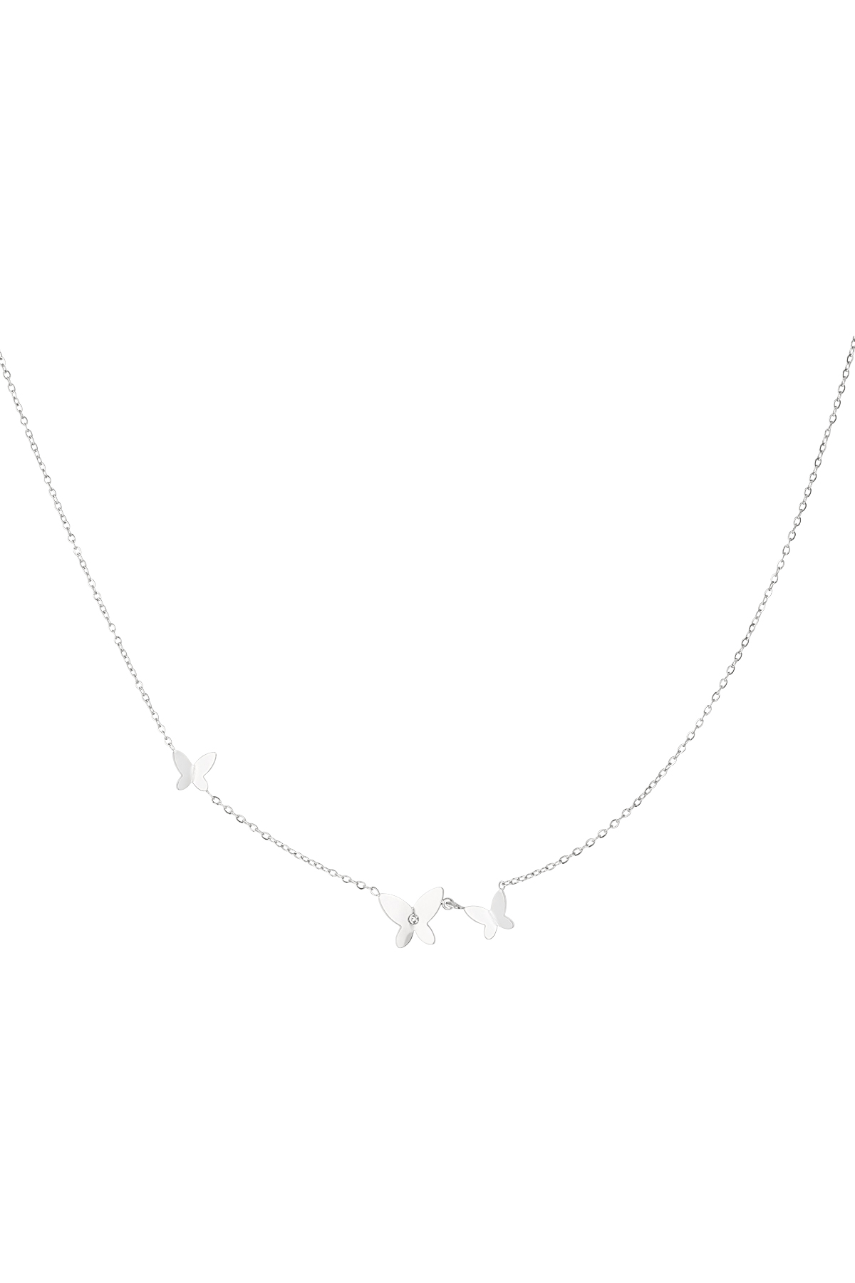 Classic necklace with three butterfly charms - silver