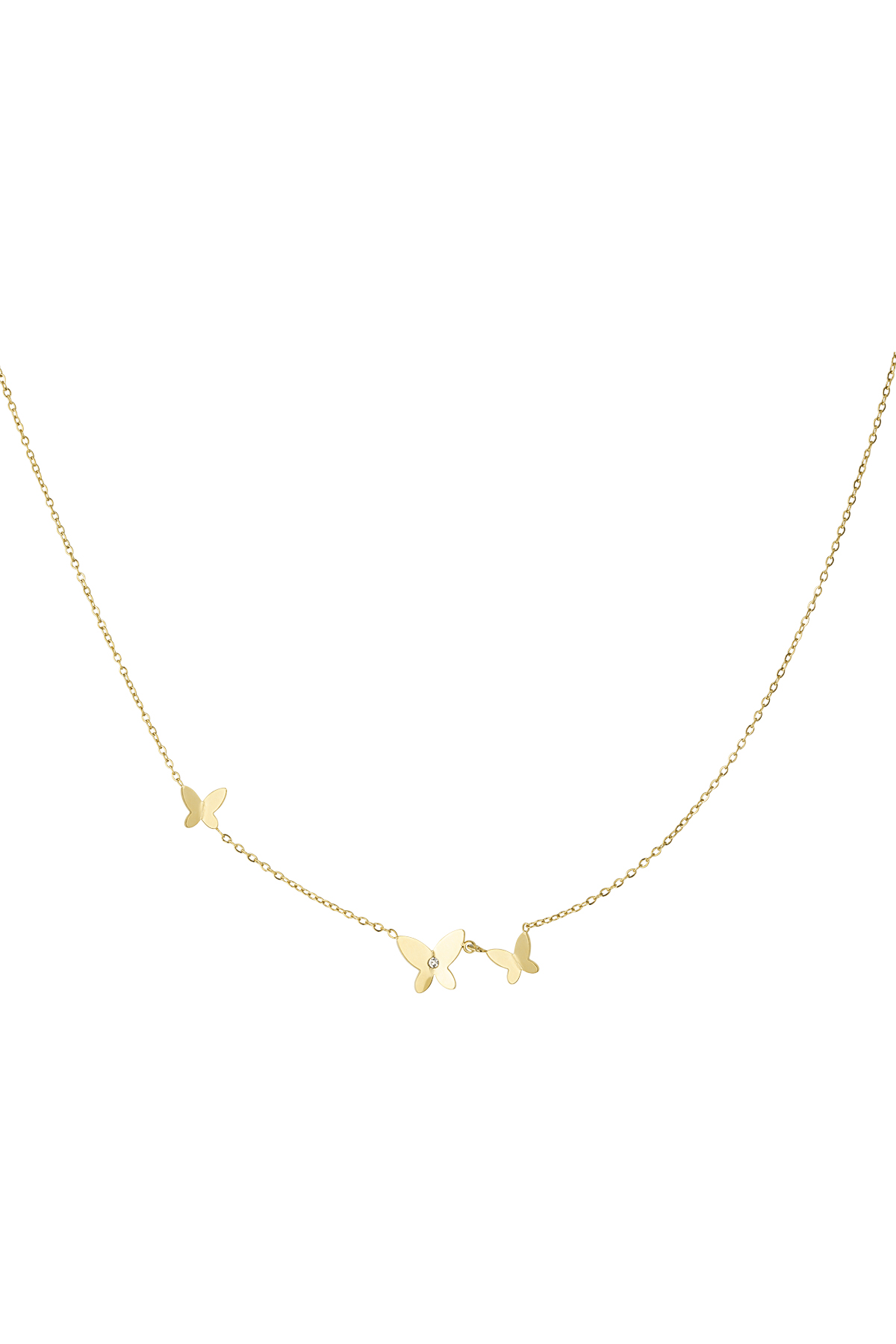 Classic necklace with three butterfly charms - Gold color